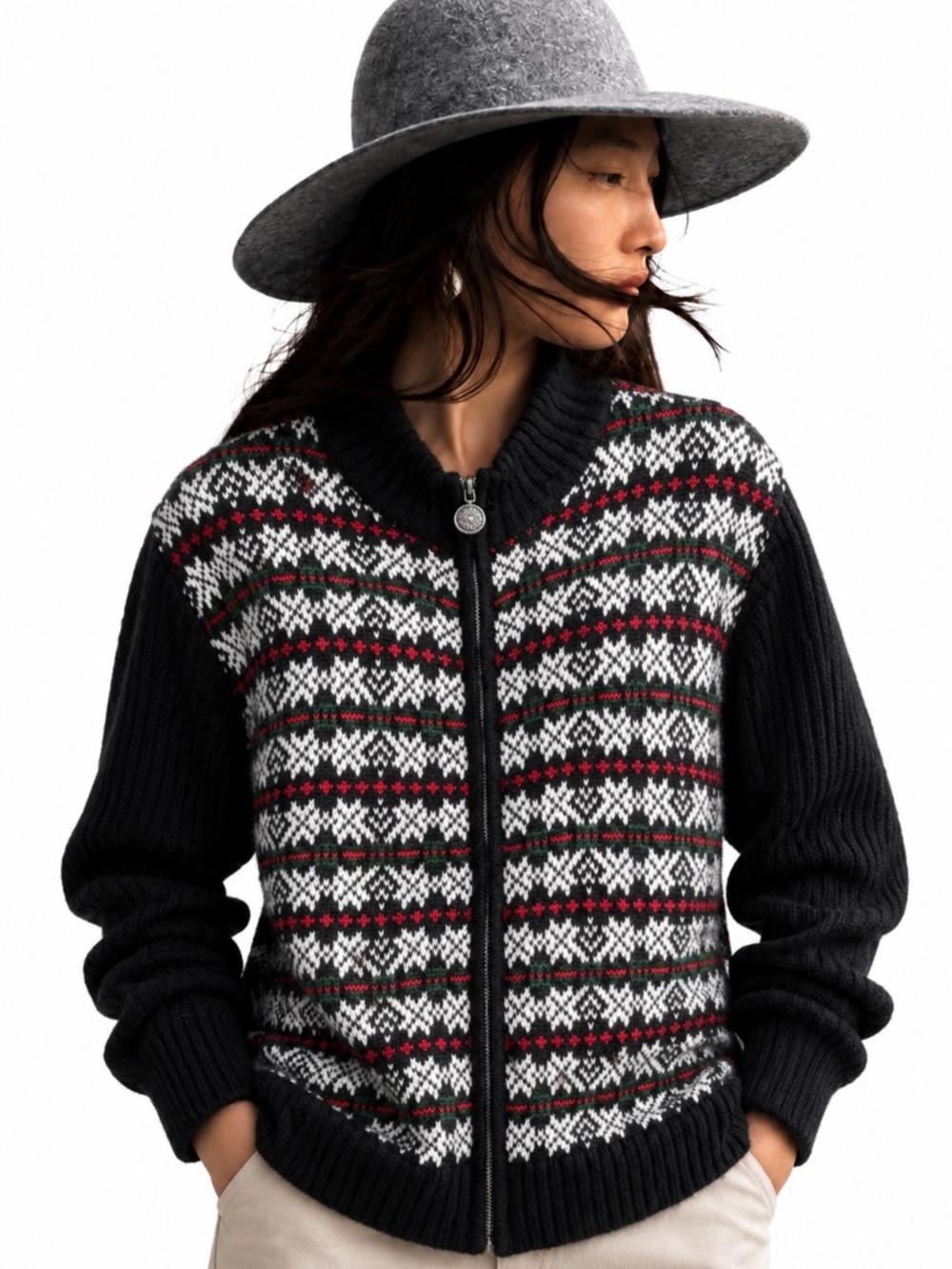 LIZ CLAIBORNE vintage PL cardigan sweater cotton ramie zip nordic design grandpa